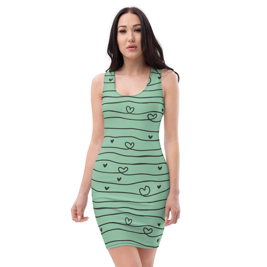 XPOLOX Green Cute Hearts Bodycon dress