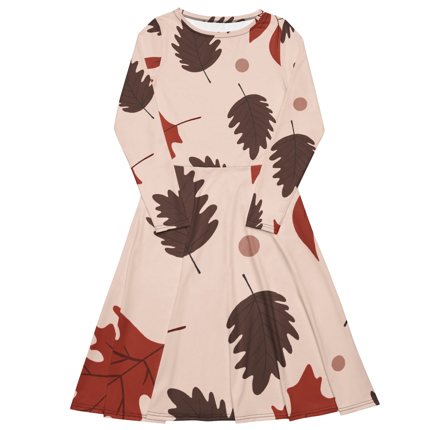 XPOLOX Brown Leafy  sleeve midi dress